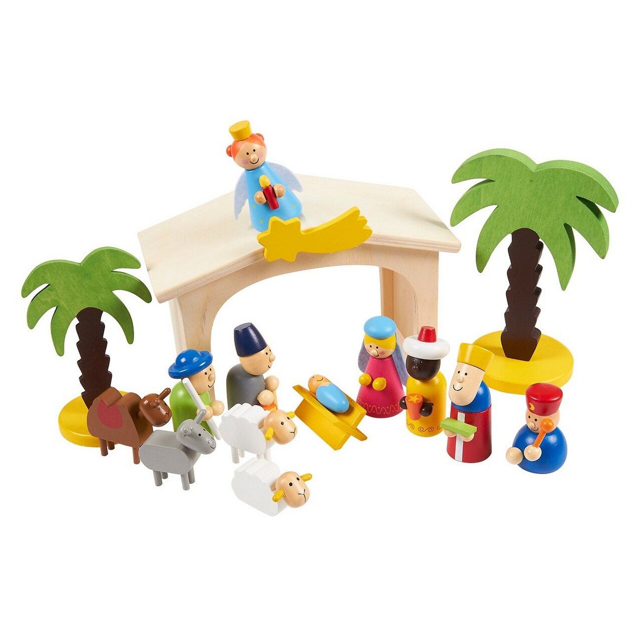 Blue Panda 15-Piece Kids Nativity Set, Wooden Christmas Nativity Scene and Playset Figures for Kids and Children Aged 3 and Older